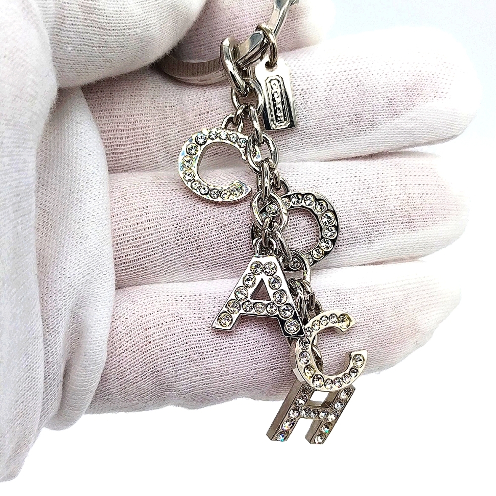 Vintage COACH Swarovski Crystals Silver Purse Charm Multi Keychain Fob - Picture 3 of 8